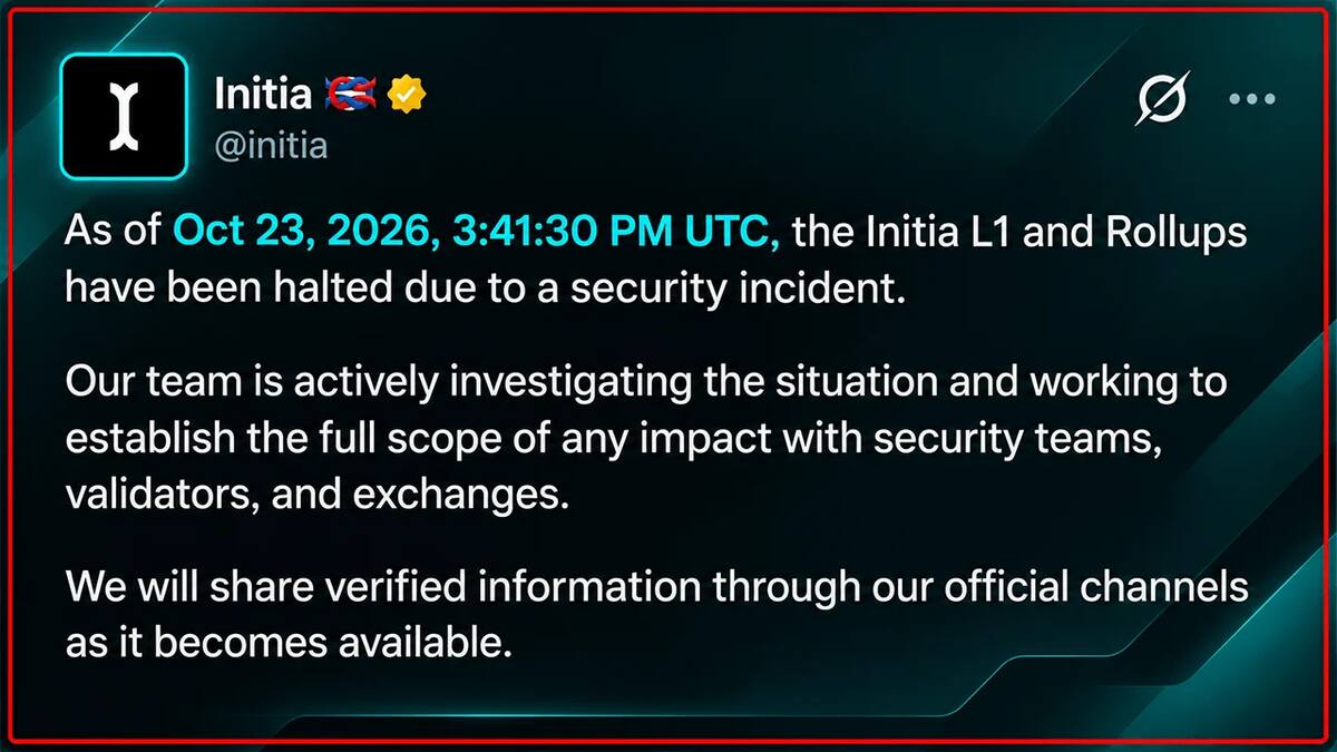 Initia остановила сеть после выпуска токенов на 2,7 млн долларов