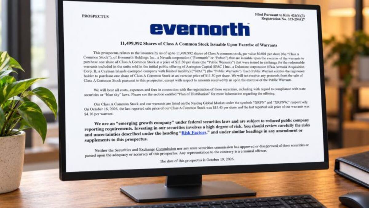 Evernorth может привлечь 132,2 млн долларов на покупку XRP