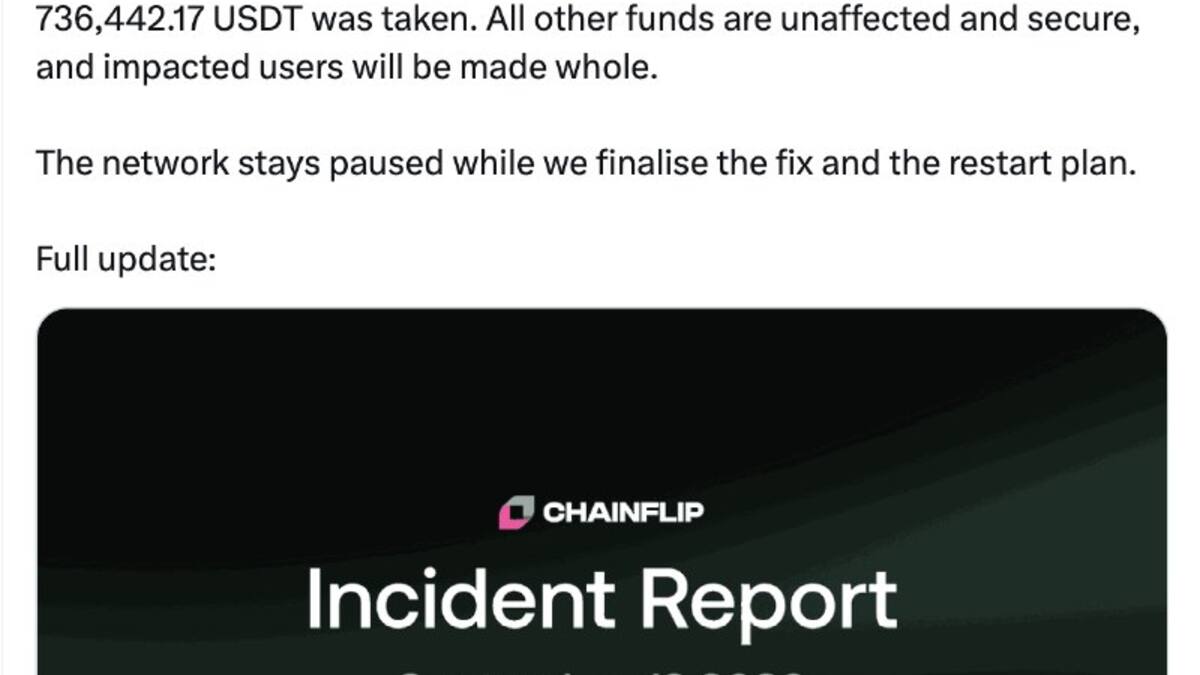 Из Chainflip вывели 736 442 USDT из-за ошибки при переводах через TRON
